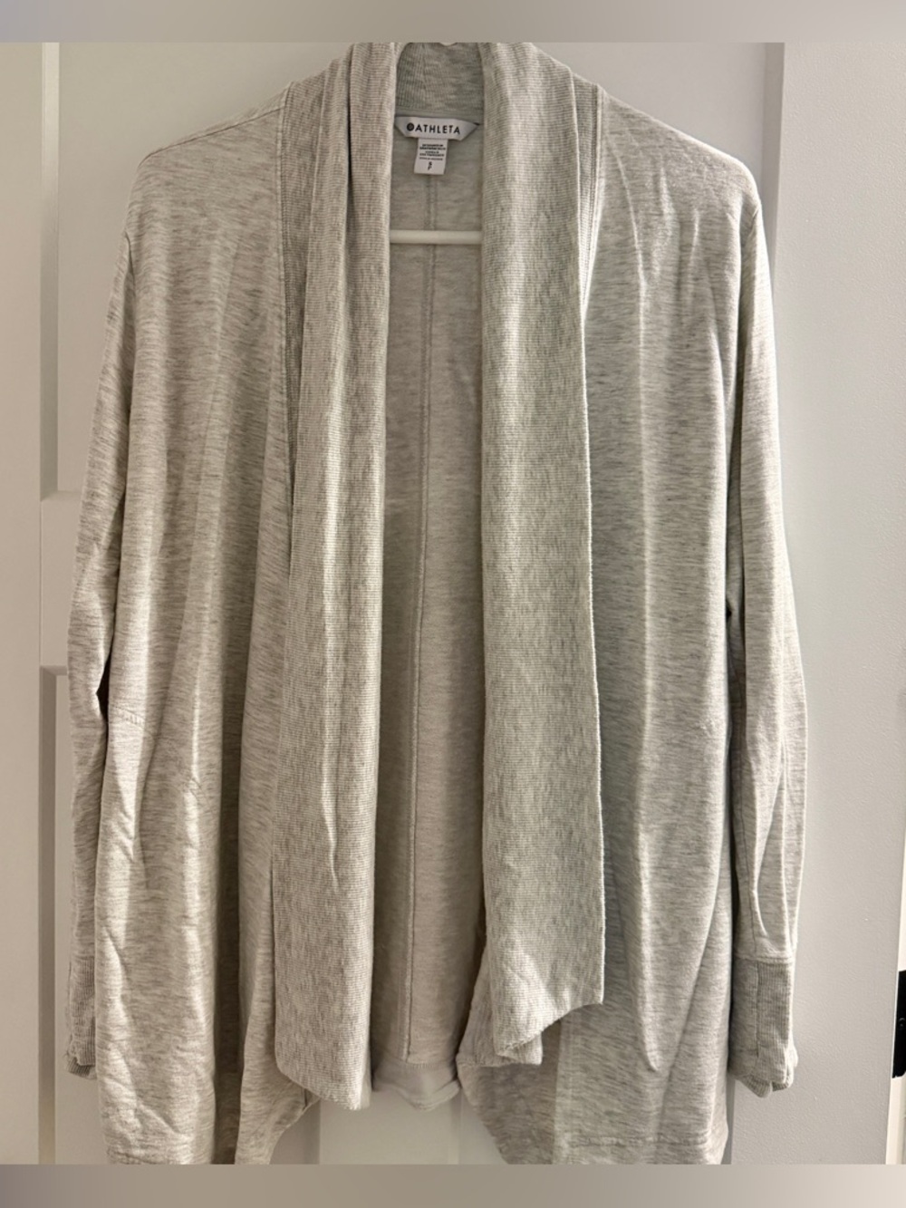 Athleta Light Heather Gray Open-Front Draped Cardigan